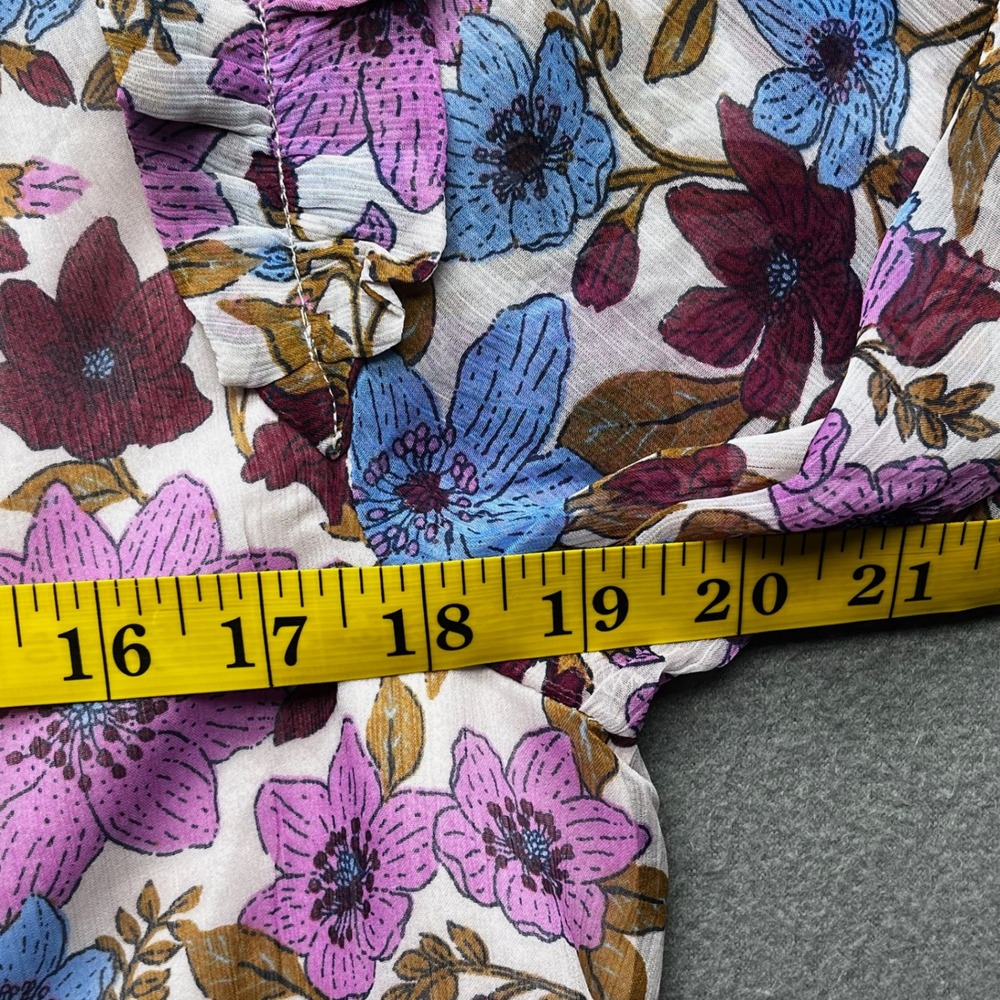 Vineyard Vines Women Blouse Floral Polyester M Ruffle Shoulder Boho Preppy - Picture 5 of 13